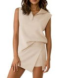 Zippered Sleeveless Skirt-Pants Two-Piece Set
