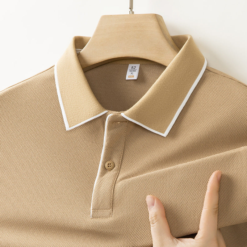 Mens Solid Color Lapel Polo Shirt