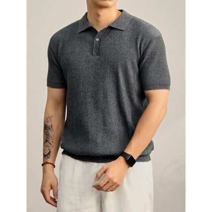 Ribbed Knit Polo Shirt