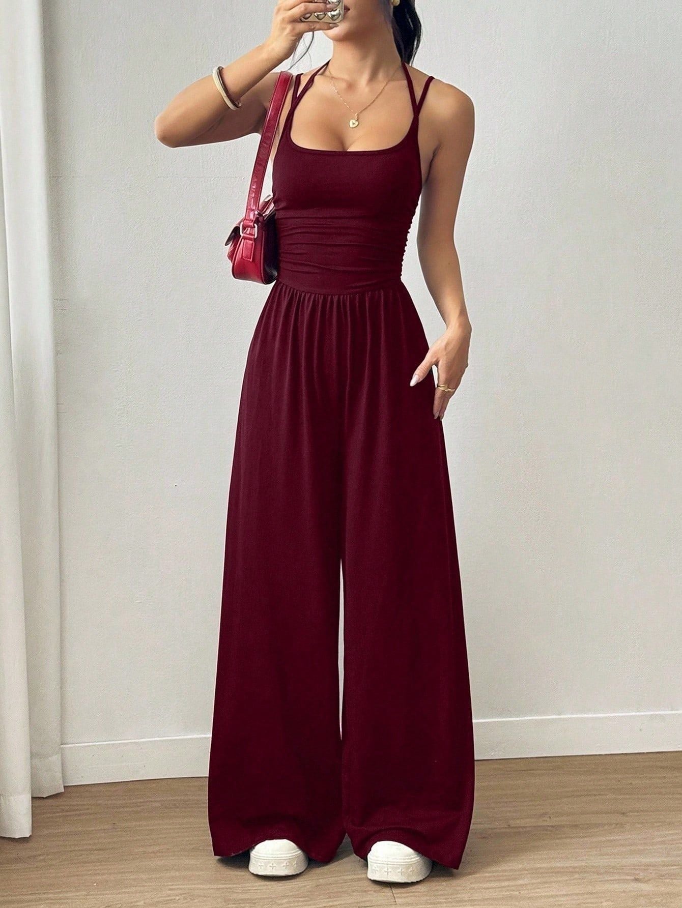Womens Strapless Wide-Leg Jumpsuit