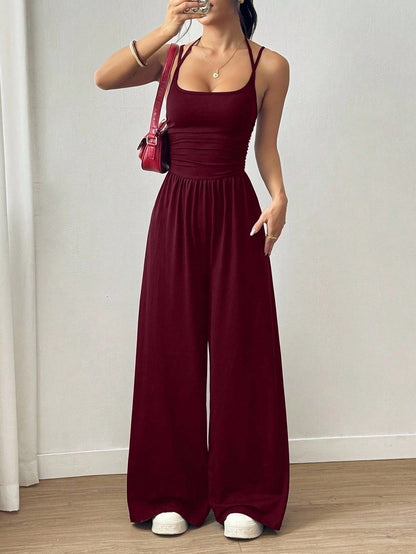 Womens Strapless Wide-Leg Jumpsuit