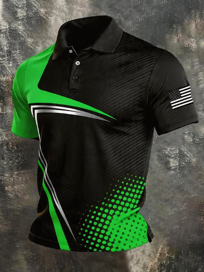 Mens Flag Print Polo Shirt