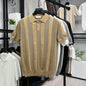 Mens Striped Knit Polo Shirt