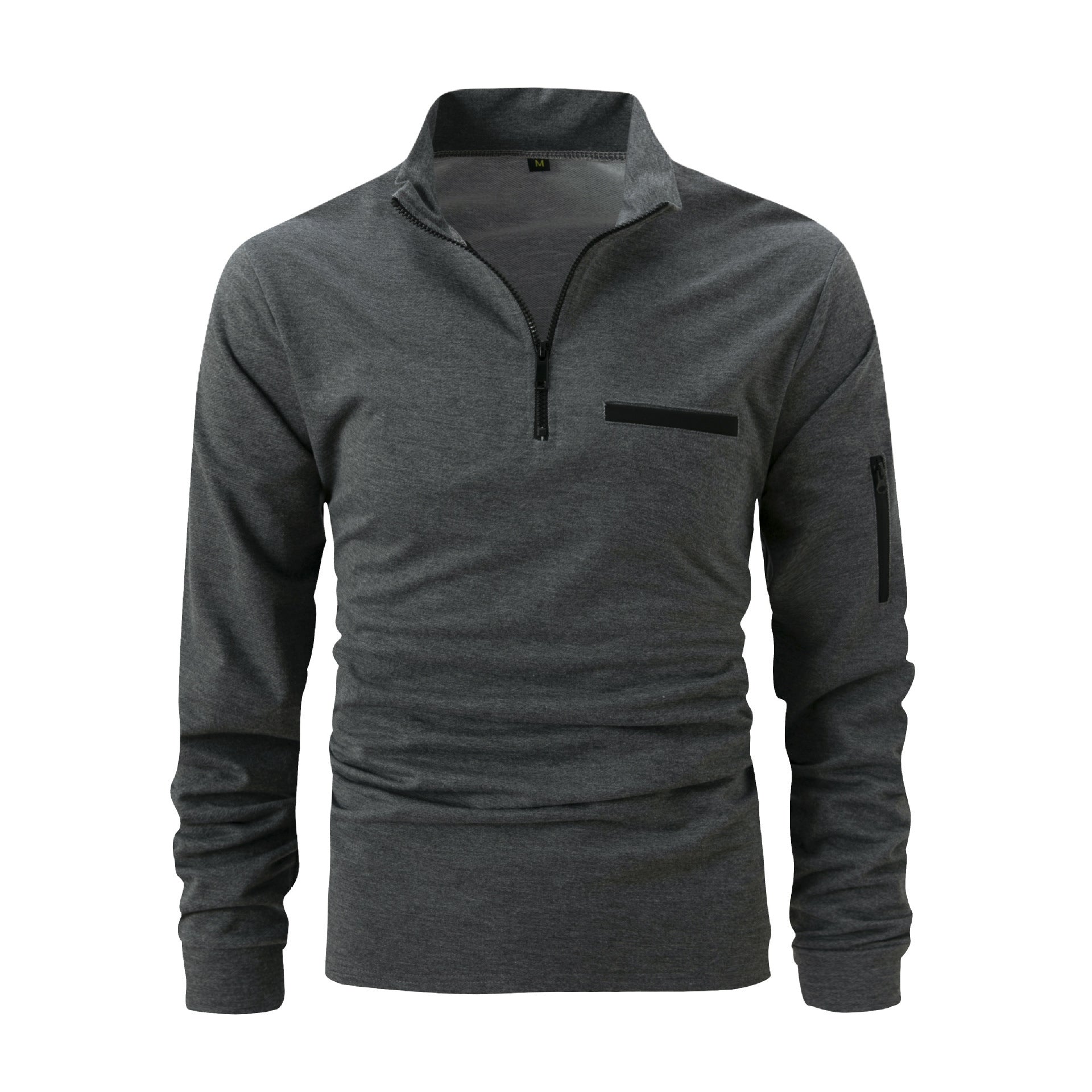 Mens Long Sleeve Zipper Detail Polo Shirt