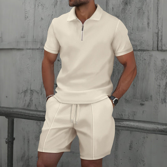 Men's Waffle Knit Short Sleeve and Shorts Set
