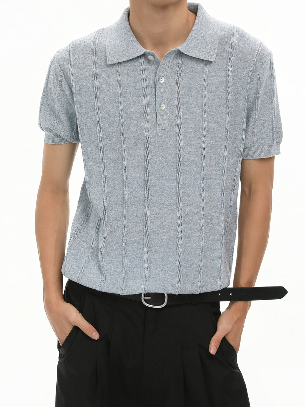 Classic Striped Knit Polo Shirt