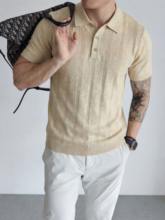 16-Gauge Tencel Linen Knitted Polo Shirt for Men Summer Thin Breathable Old Money Style