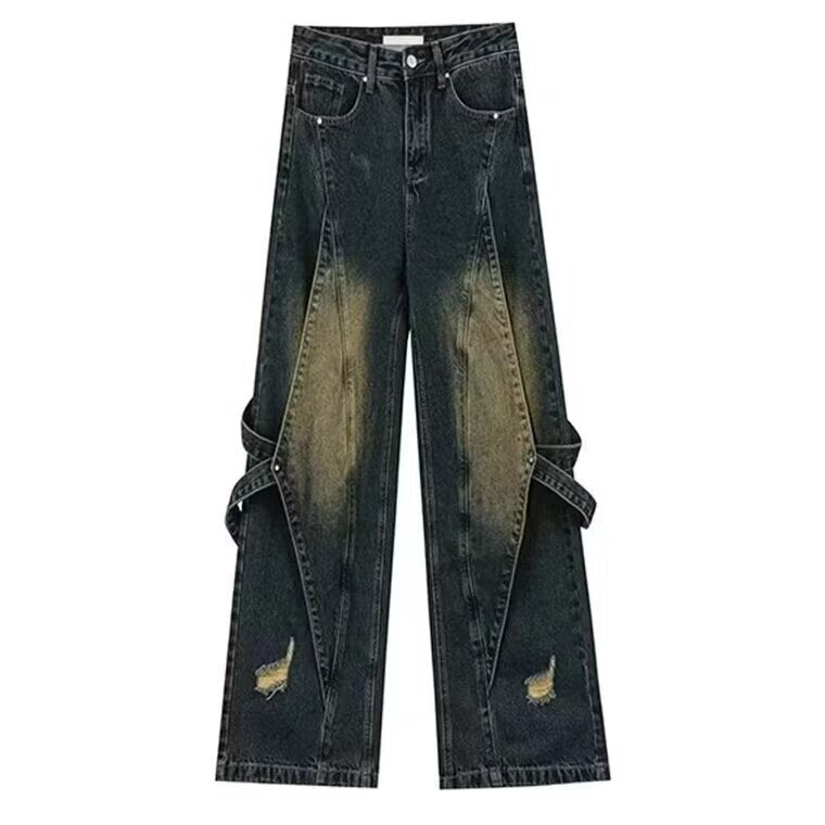 Men's Stitched Wide Leg Straight Jeans