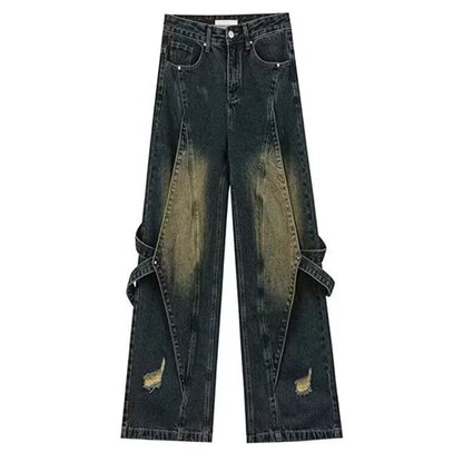 Men's Stitched Wide Leg Straight Jeans
