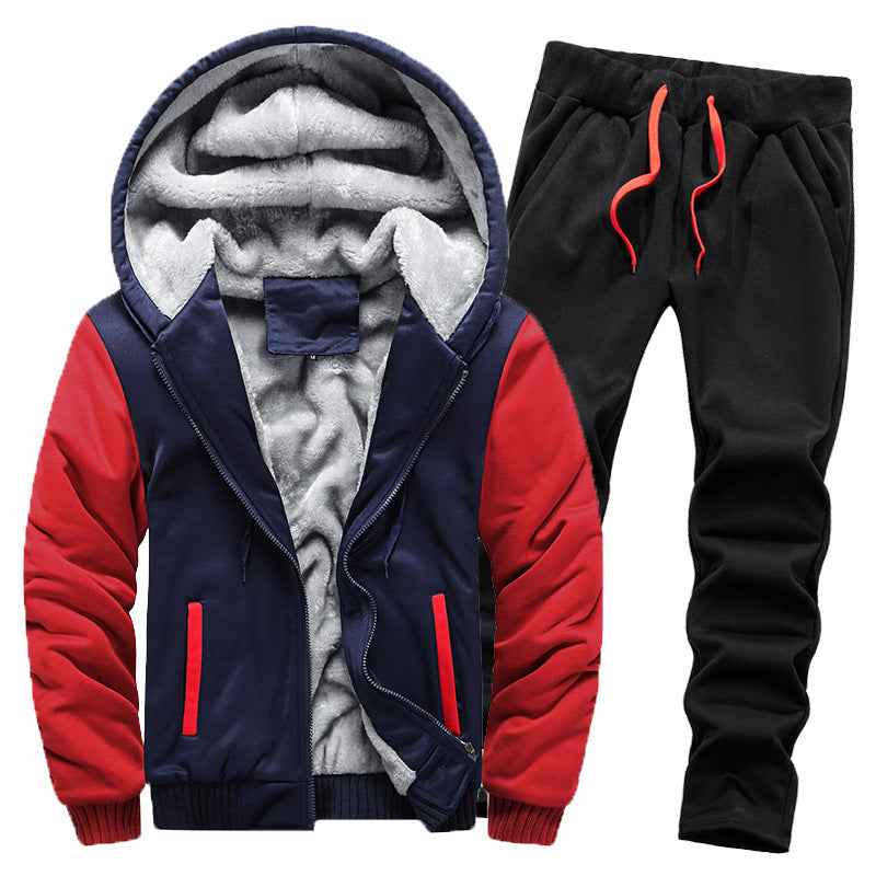 Men's thickened fleece-lined hoodie set