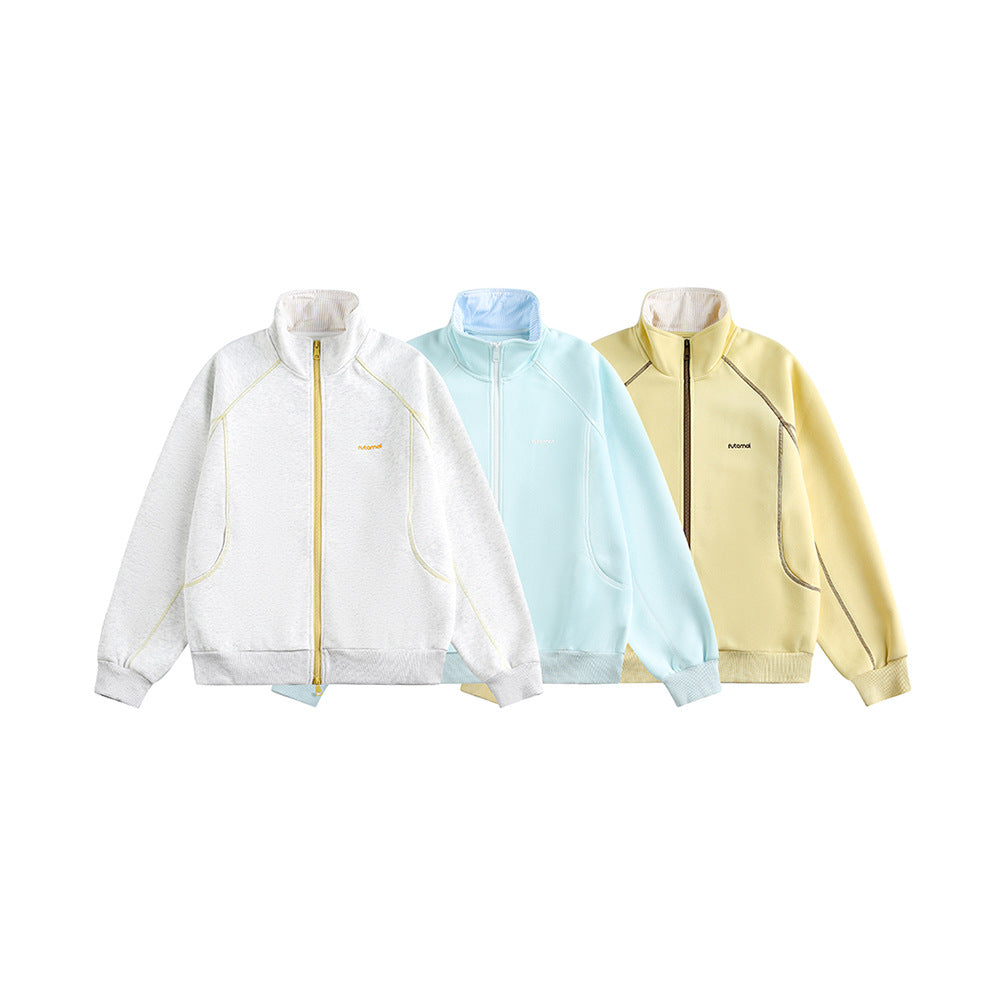 Vintage Deconstructed Stand Collar Sweatshirt