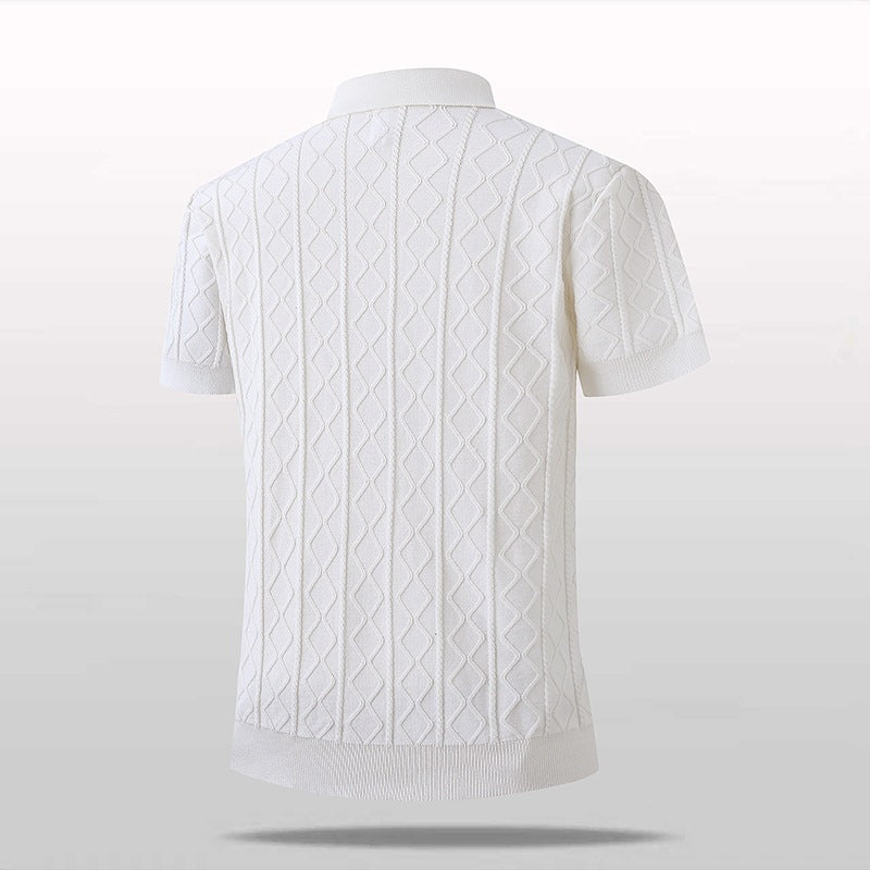Knitted V-Neck Polo Shirt Men Short Sleeve