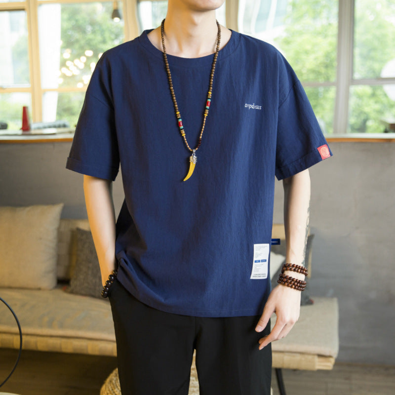 Chinese Style Cotton Linen T-Shirt for Men