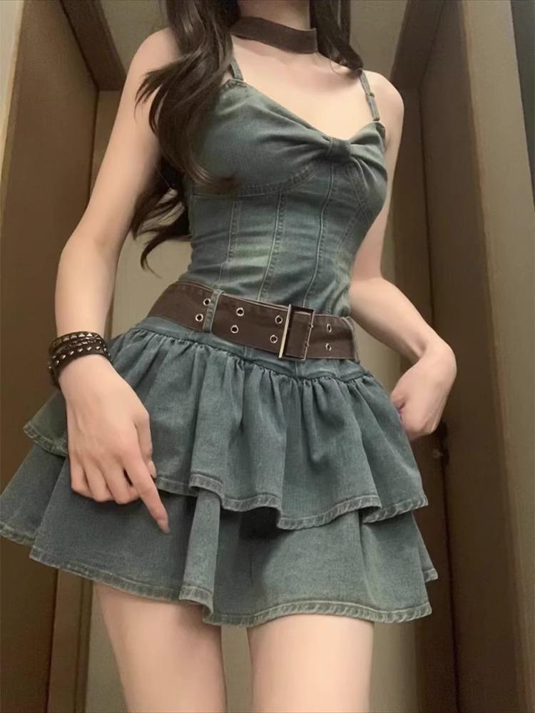 Women's Denim Strapless Puffy Dress