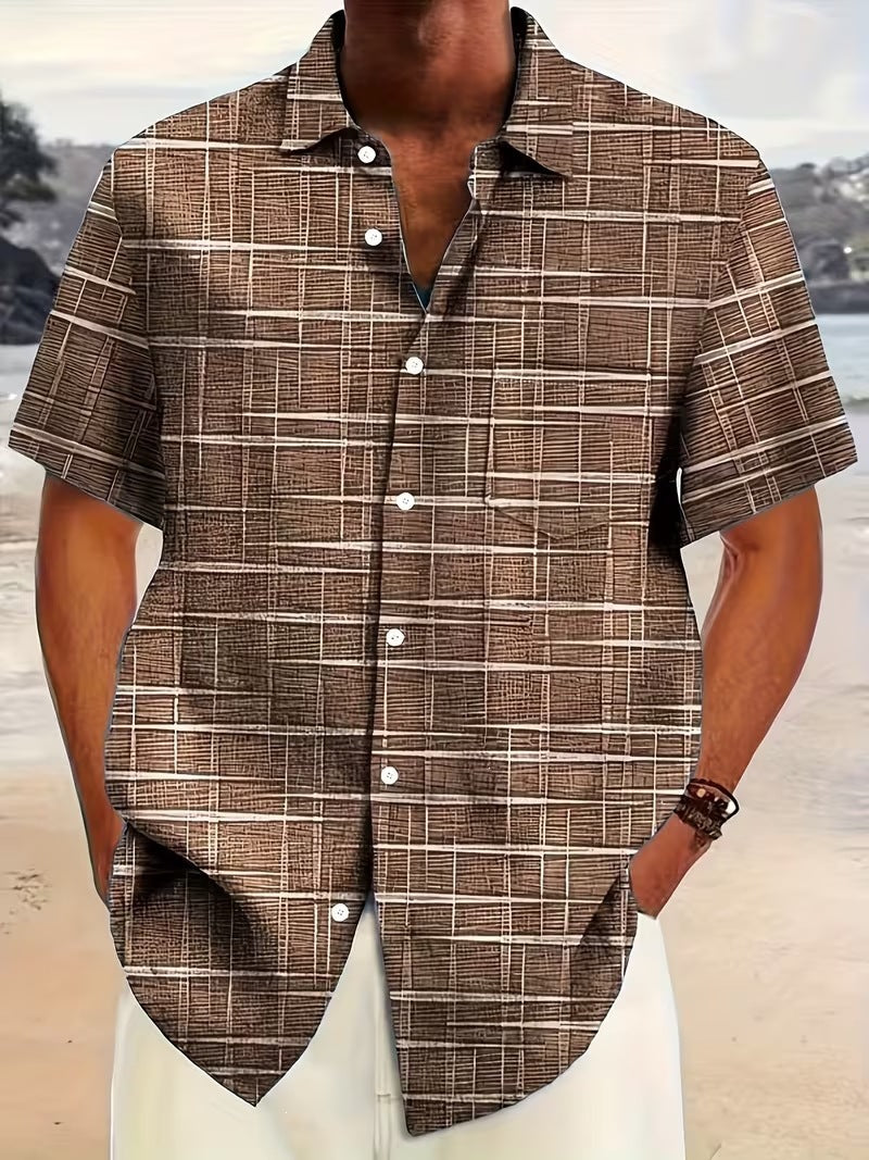 Summer European and American Printed Short-Sleeved Shirt Men's Loose Large Size Casual Lapel Shirt Top
