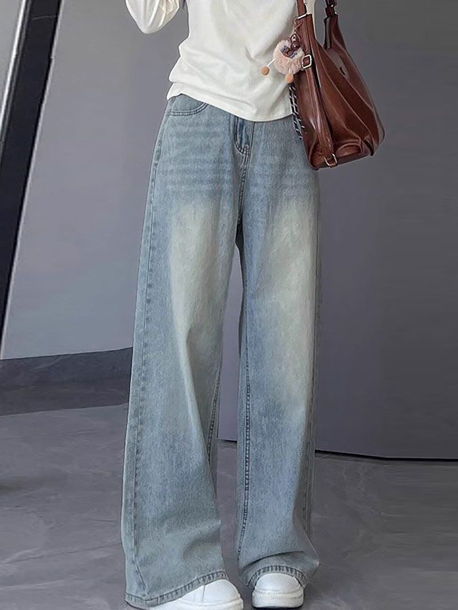 Womens High Waisted Wide Leg Denim Pants