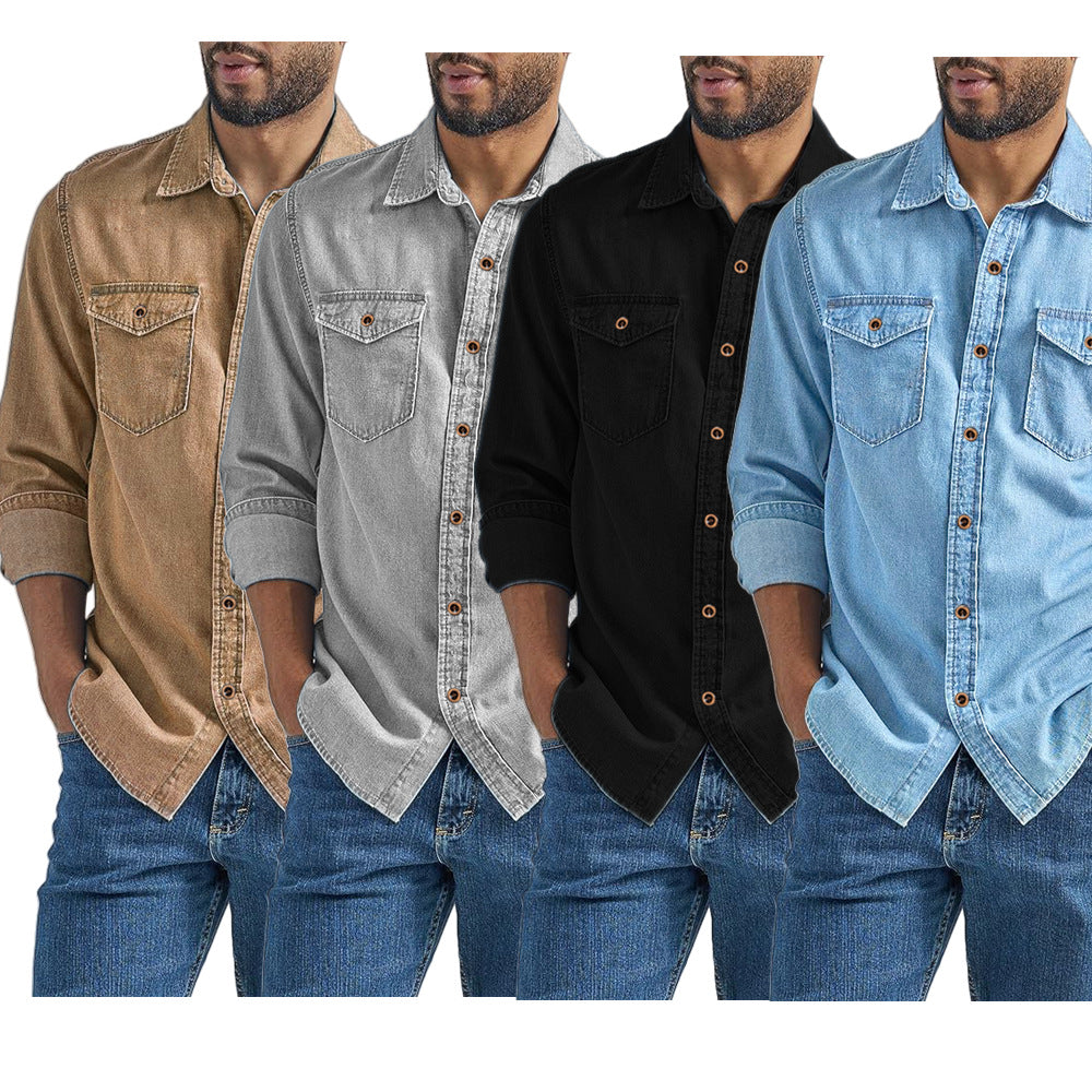 Faux Denim Mens Cardigan Shirt