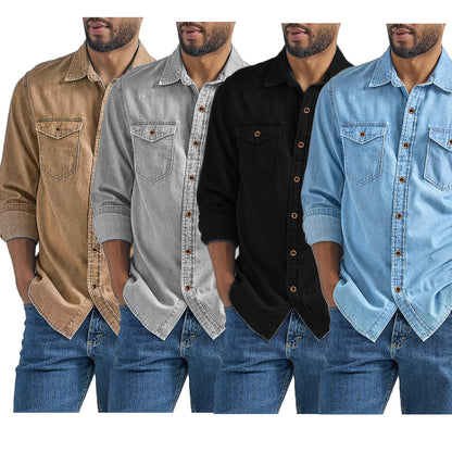Faux Denim Mens Cardigan Shirt