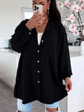 Womens Solid Color Casual Button Shirt