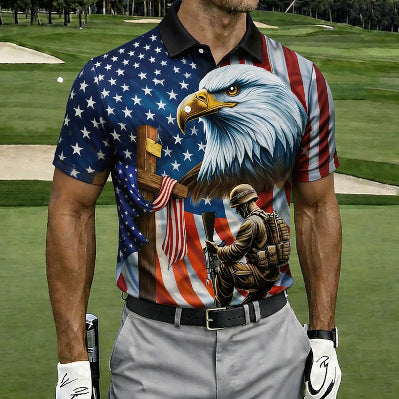 Mens Flag Print Polo Shirt