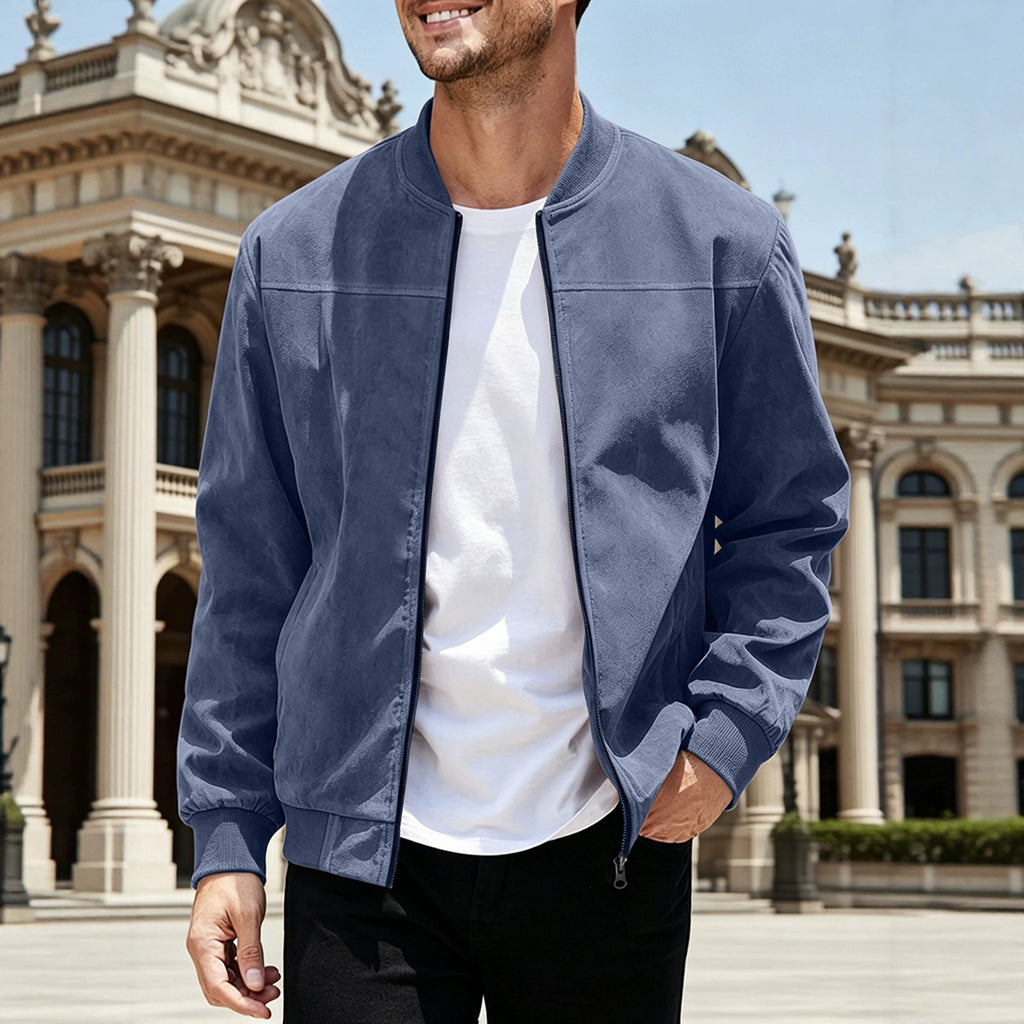 Mens Suede Zipper Jacket Retro Long Sleeve Casual Outerwear