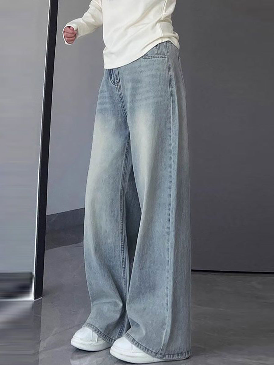 Womens High Waisted Wide Leg Denim Pants