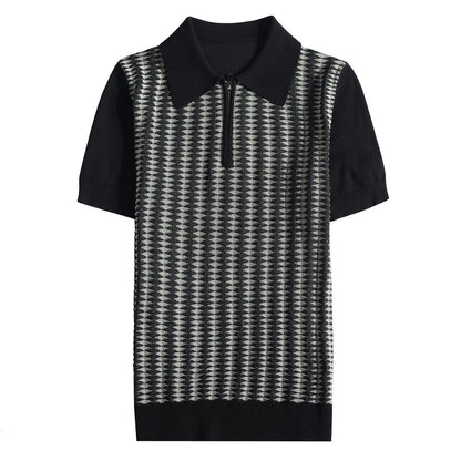 Men Slim Fit Jacquard Half Zip Polo Shirt