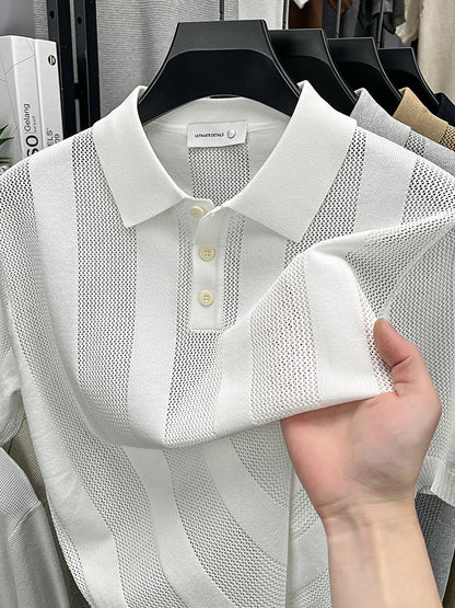 Mens Striped Knit Polo Shirt