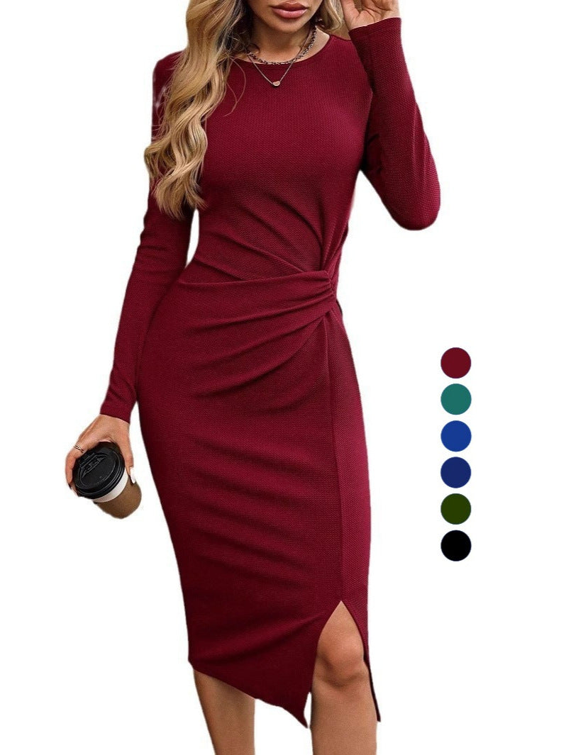 Twist Waist Knitted Dress with Asymmetrical Hem