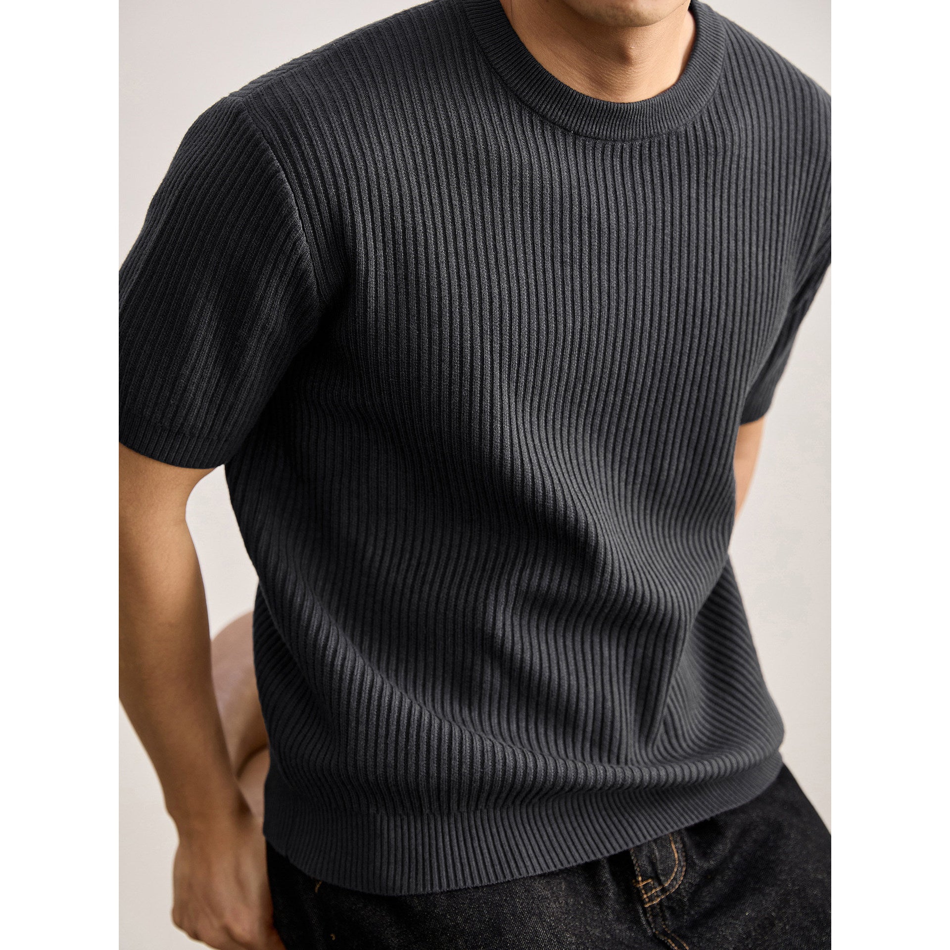 Classic Round Neck Knitted T-Shirt for Men