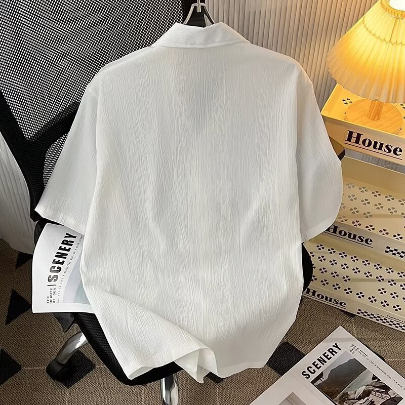 Mens Cuban Collar Pleated Shirt