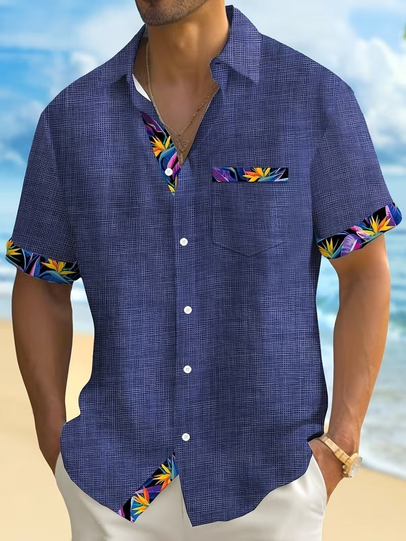 Summer European and American Printed Short-Sleeved Shirt Men's Loose Large Size Casual Lapel Shirt Top