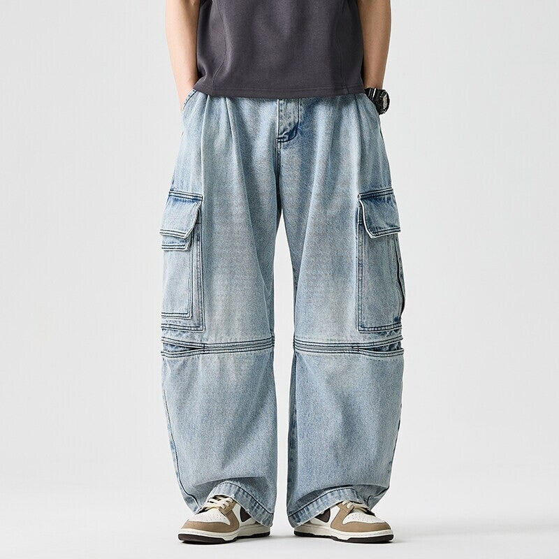 Men Multi Pocket Spliced Denim Pants