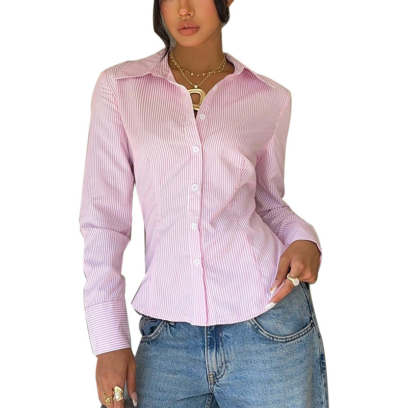 Womens Striped Long Sleeve Blouse