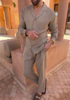 Men's Casual Long Sleeve Shirt and Pants Set