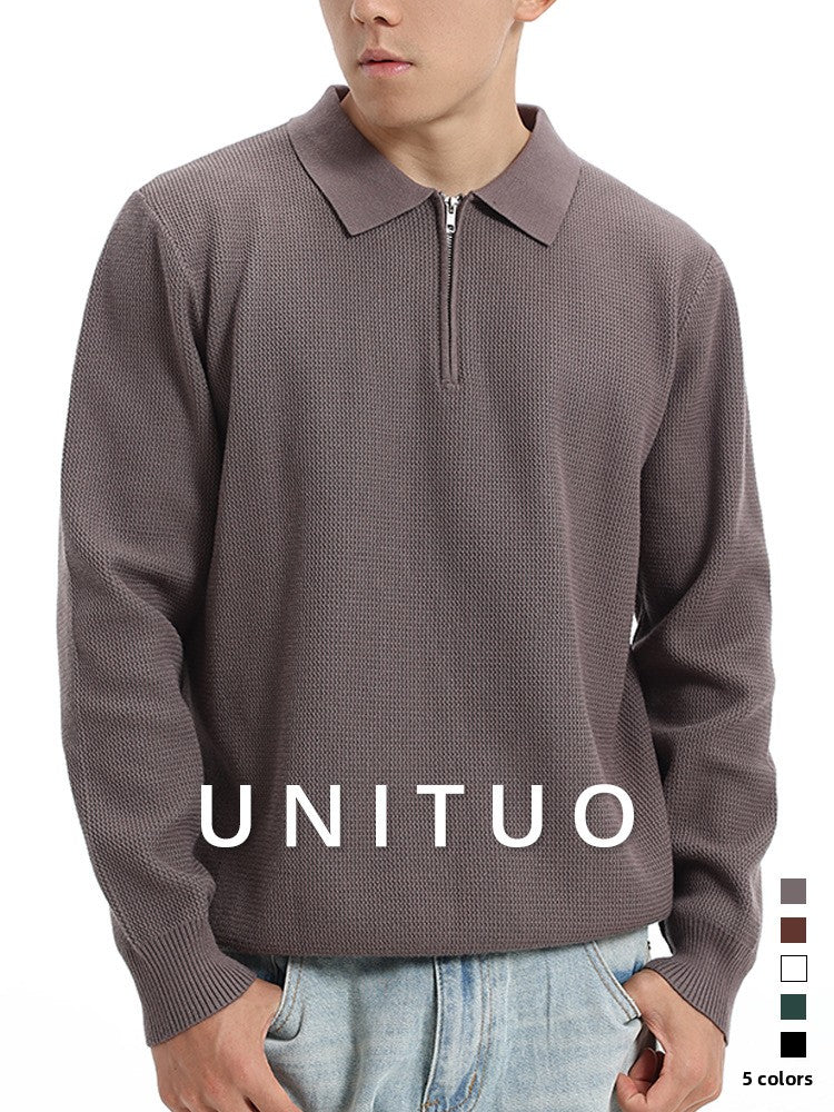 Mens Long Sleeve Knitted Polo Shirt