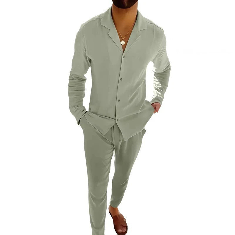 Men's Casual Long Sleeve Shirt and Pants Set