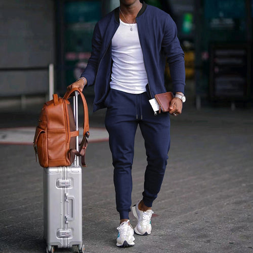 Casual Jacket Suit with Stand Collar