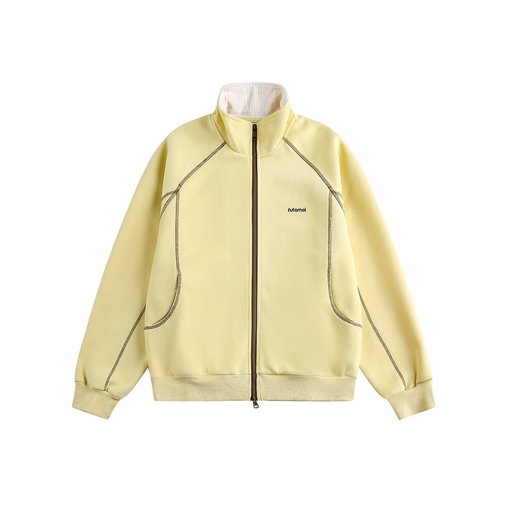 Vintage Deconstructed Stand Collar Sweatshirt