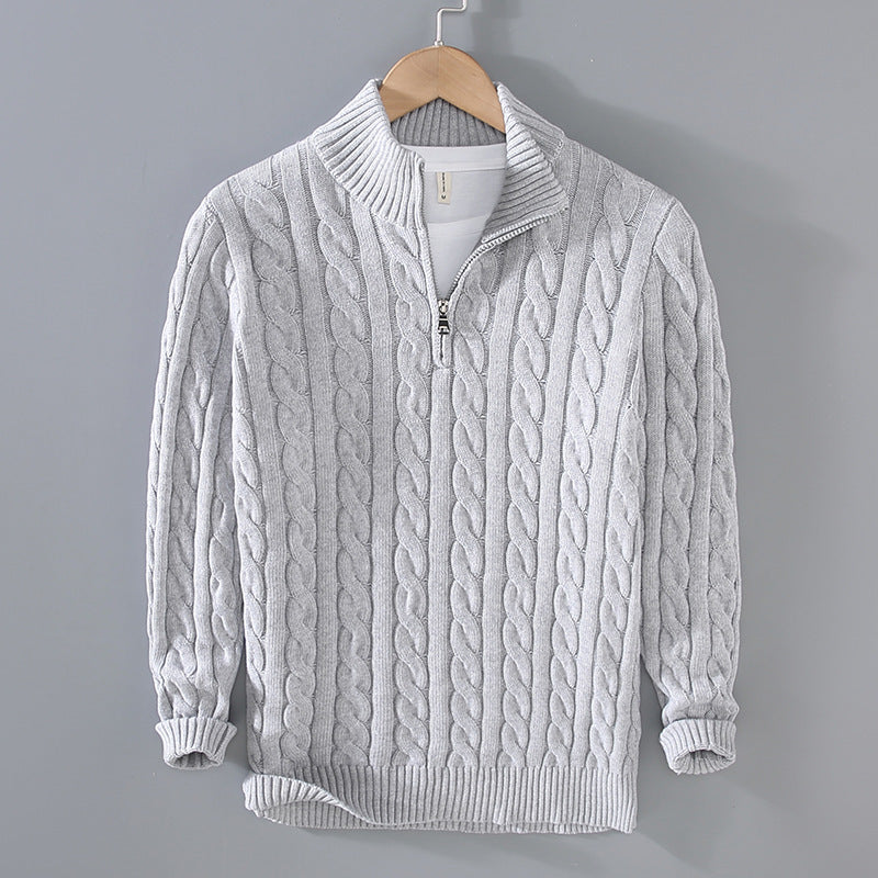 Mens Half Turtleneck Knit Sweater Zipper Pullover
