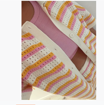 Lapel striped short-sleeved shirts and shorts