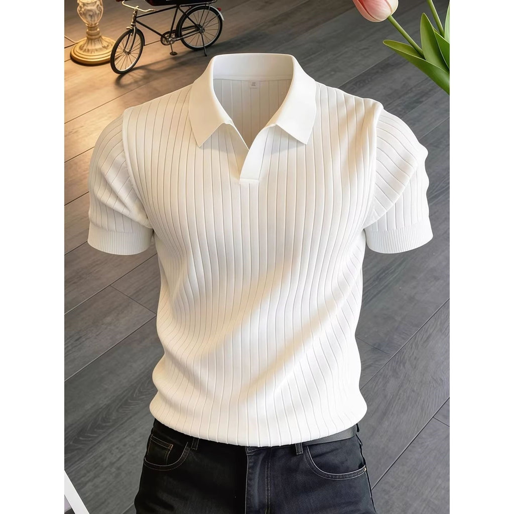 Striped Knit Mens Short Sleeve Polo Shirt