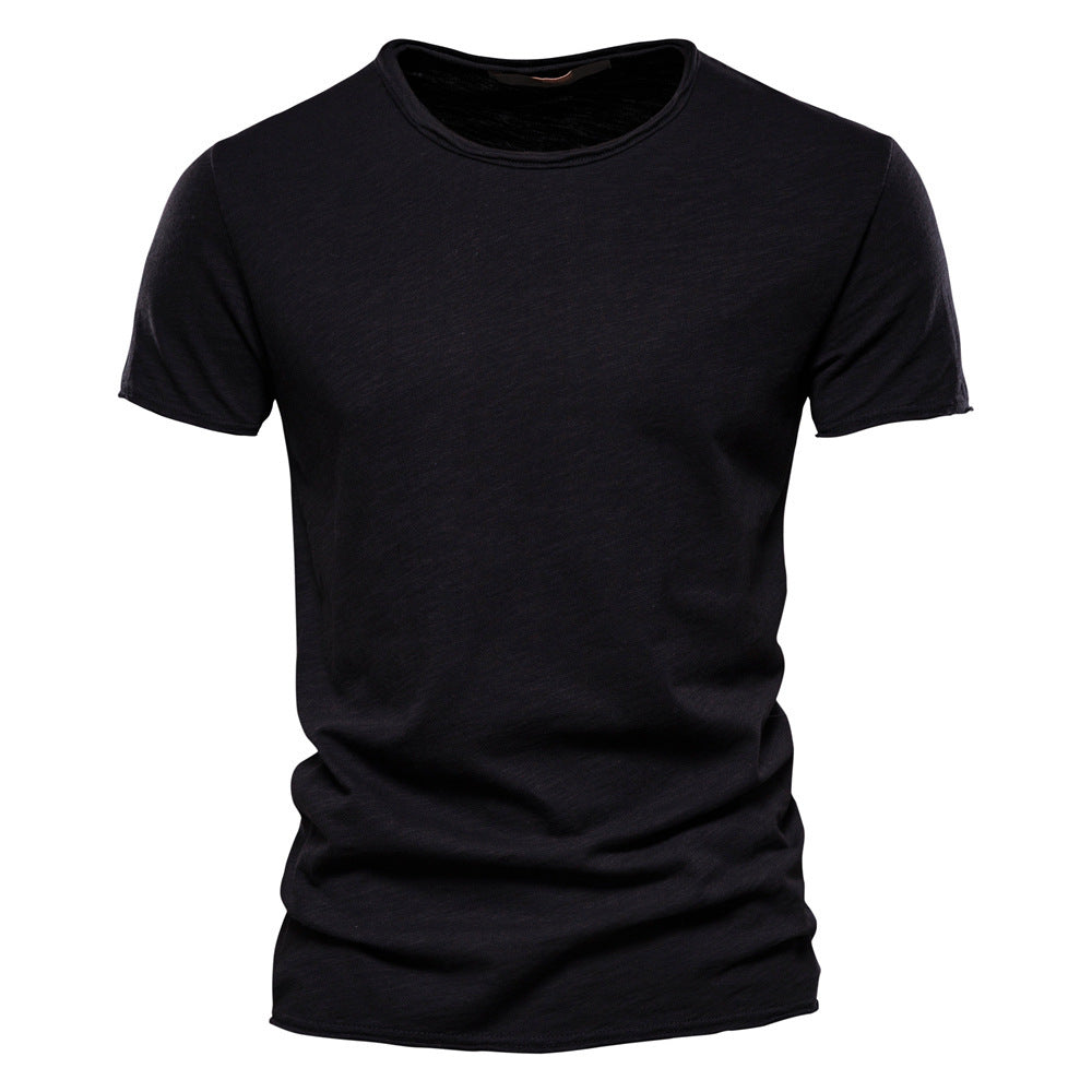 Mens Solid Color V-Neck Cotton T-Shirt