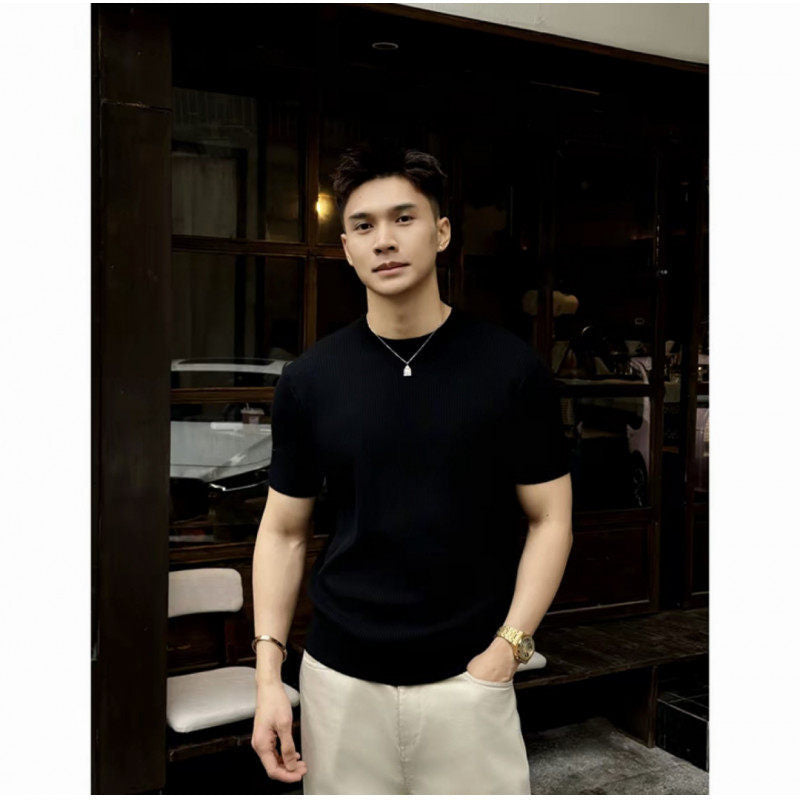 Classic Round Neck Knitted T-Shirt for Men