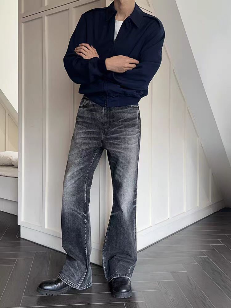 Retro washed black slightly flared jeans