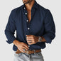 Casual, versatile, notched-collar, button-up solid-color men's top