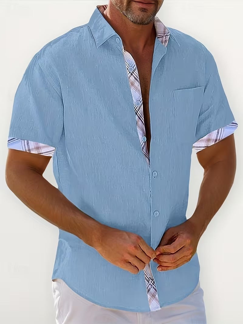 Summer European and American Printed Short-Sleeved Shirt Men's Loose Large Size Casual Lapel Shirt Top