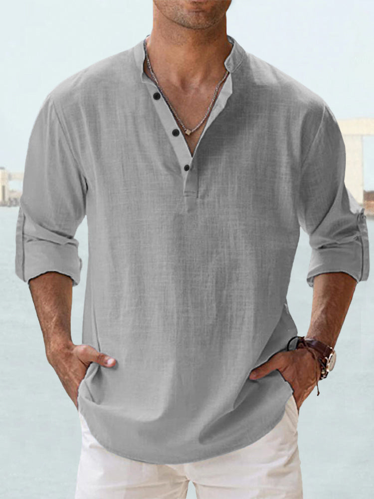 Mens Stand Collar Cotton Shirt