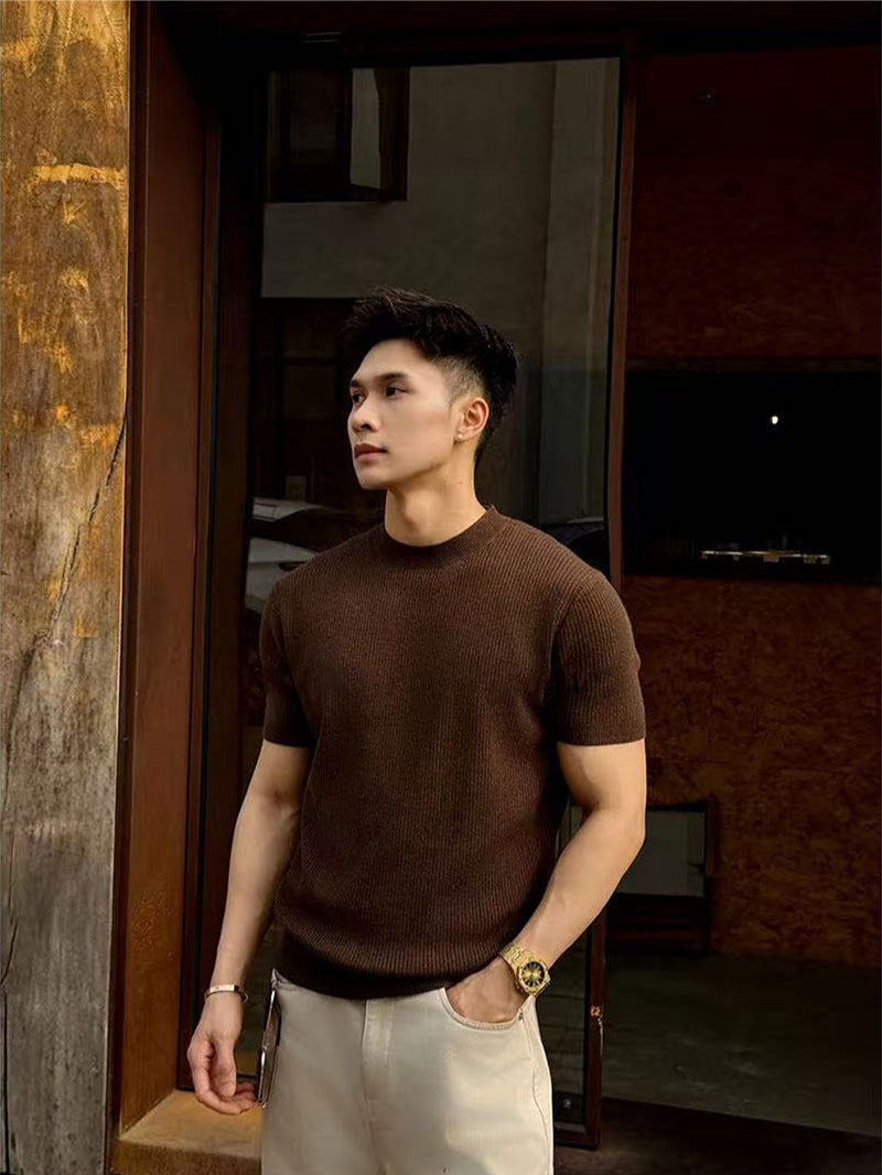 Classic Round Neck Knitted T-Shirt for Men
