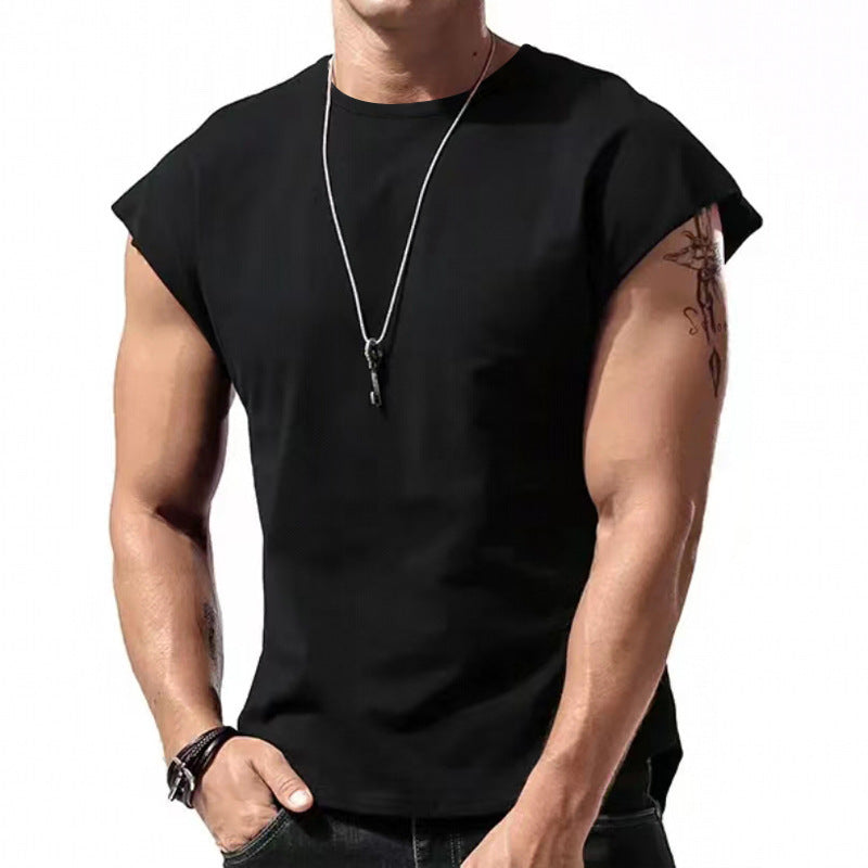 Mens Solid Color Sleeveless Vest Casual Cotton Blend Shirt